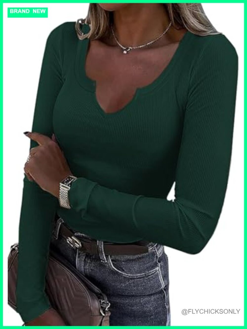 V Neck Ribbed Long Sleeve Fitted Slim Knit Top